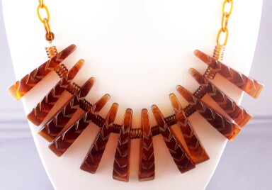 BN28 tea bakelite wedge fringe necklace